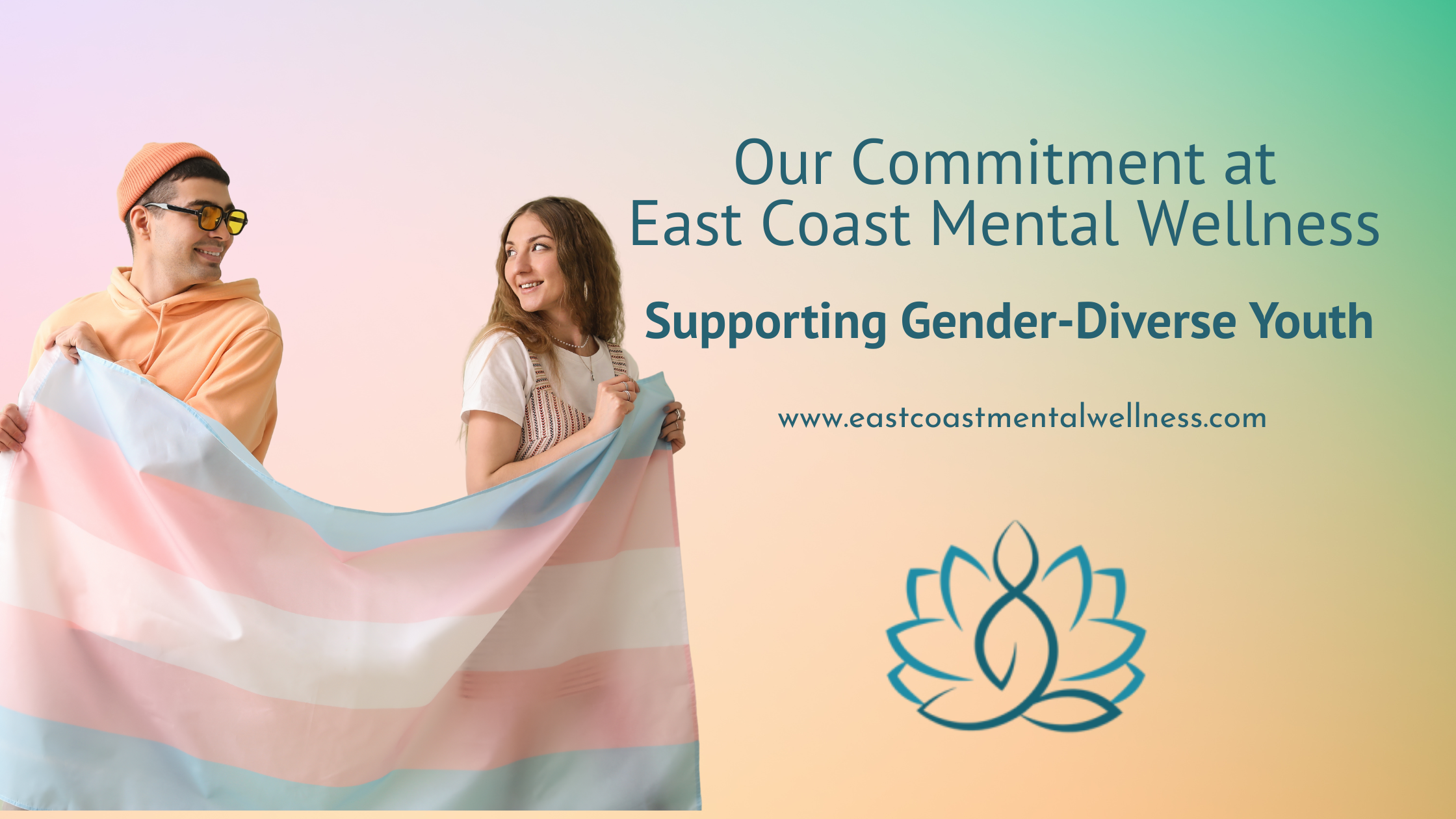 Illustration representing transgender and gender-diverse youth support, symbolizing affirming mental health care and safety at East Coast Mental Wellness