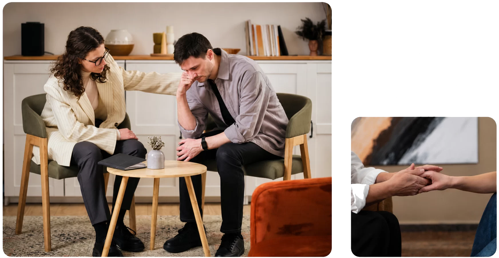 Therapist comforting distressed client.